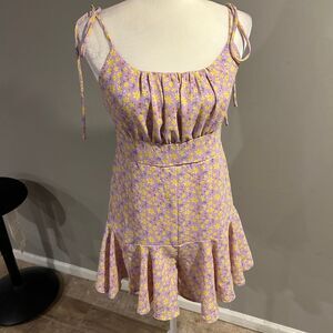 Hyfve Floral Ruffle Romper Purple Yellow Shorts Womens  Large NWOT